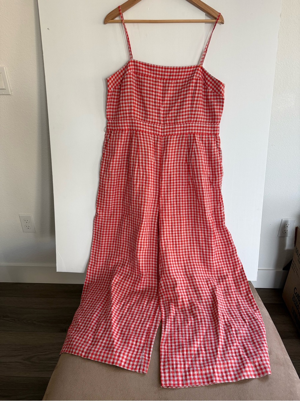 J. Crew Red Gingham Linen Jumper
